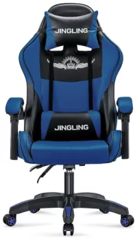 Игровое кресло Jingling D026 из экокожи с фиксацией спинки, синий