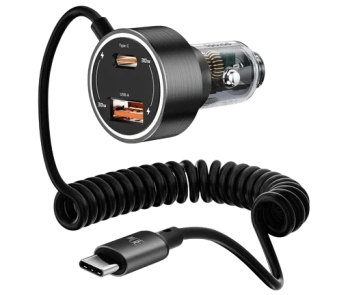 Автомобильное зарядное устройство Porodo 60W Transparent Dual Port Car Charger PD 30W QC 18W with Coil, чёрный
