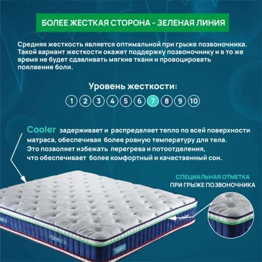 Матрас Sakina Medical 2 в 1 ортопедический двуспальный, 200х170x32 см, серо-синий