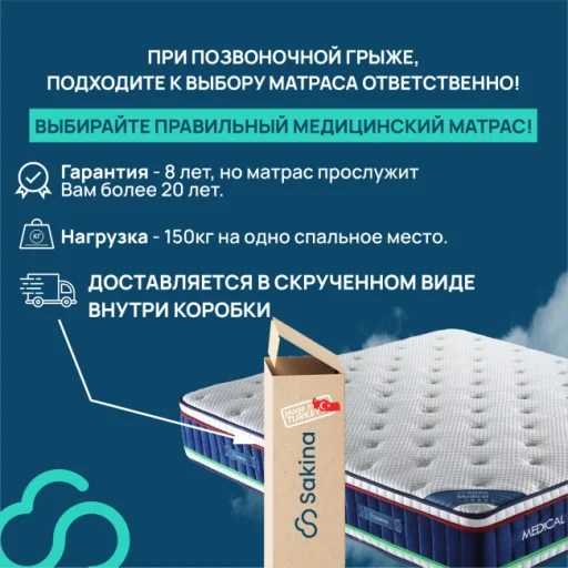 Матрас Sakina Medical 2 в 1 ортопедический двуспальный, 220х180x32 см, серо-синий