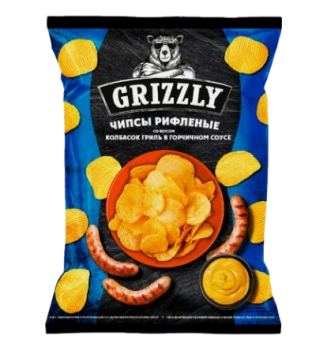 Чипсы Картофельные рифлёные Grizzly колбаски гриль в горчичном соусе, 55 гр