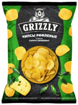 Чипсы Картофельные рифлёные Grizzly сыр и халапеньо, 55 гр  