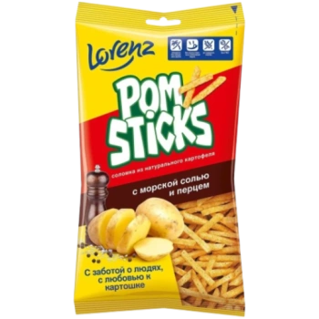 Чипсы Pomsticks соломка из натурального картофеля с морской солью и перцем, 40 гр