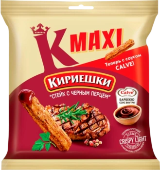 Сухарики Кириешки Maxi со вкусом "Стейк", 50 г + 25 мл (соус барбекю) 