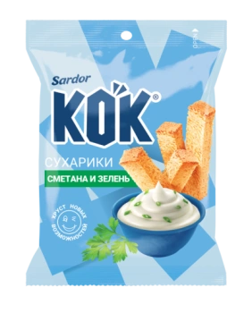 Сухарики Sardor KOK со вкусом "Сметана и зелень", 25 г    